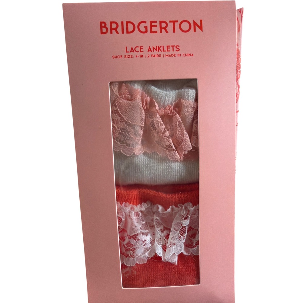 Bridgerton Lace Anklets Women Size 4-10 Pink Red White New 2 Pairs Gift Box
